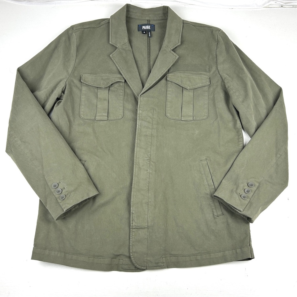 Paige Blazer Unstructured Jacket Mens Medium Green Cotton Blend Pockets